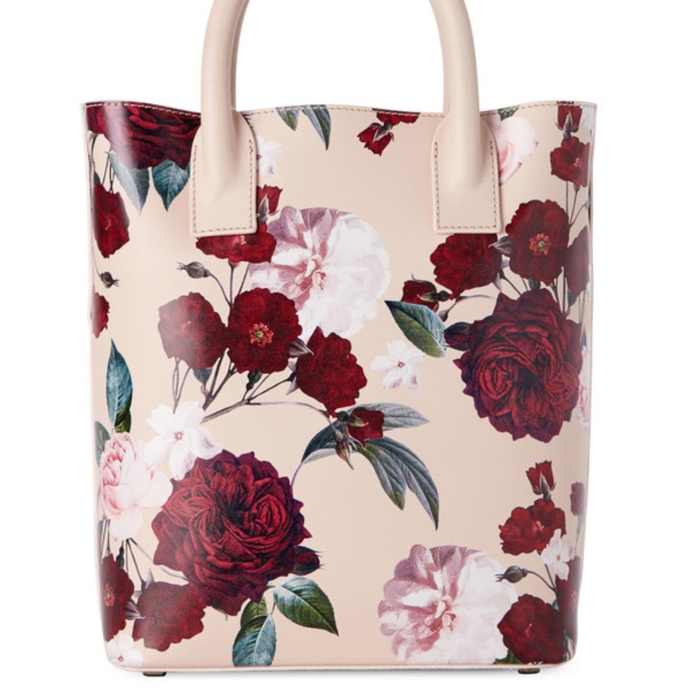 ❌SOLD❌MOTHER OF PEARL NUDE FLORAL LEATHER TOTE